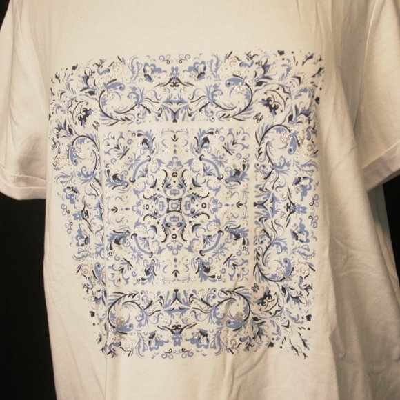 Cotton T-shirt with Blue Pattern - Picture 1 of 3